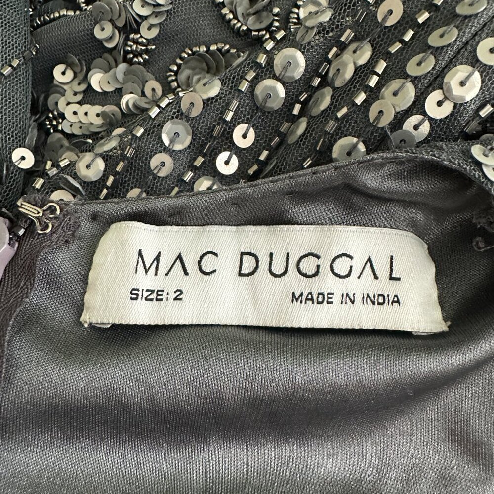 FLAW - Mac Duggal Puff Quarter Length Sleeve V-Neck Dress Pewter 2 #A0076 - Picture 9 of 11